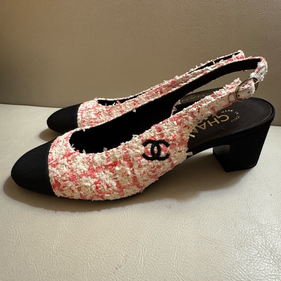 Chanel Pink Glittered Tweed Leather Slingbacks Pumps 24P Size 37.5/US Size 7.5 - Picture 7 of 16